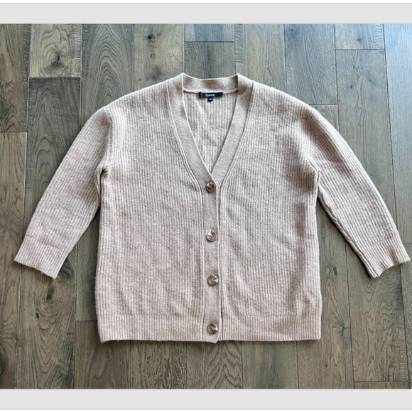 Quince Boyfriend Cashmere Cardigan Tan Size XS Soft Cozy Button-Up